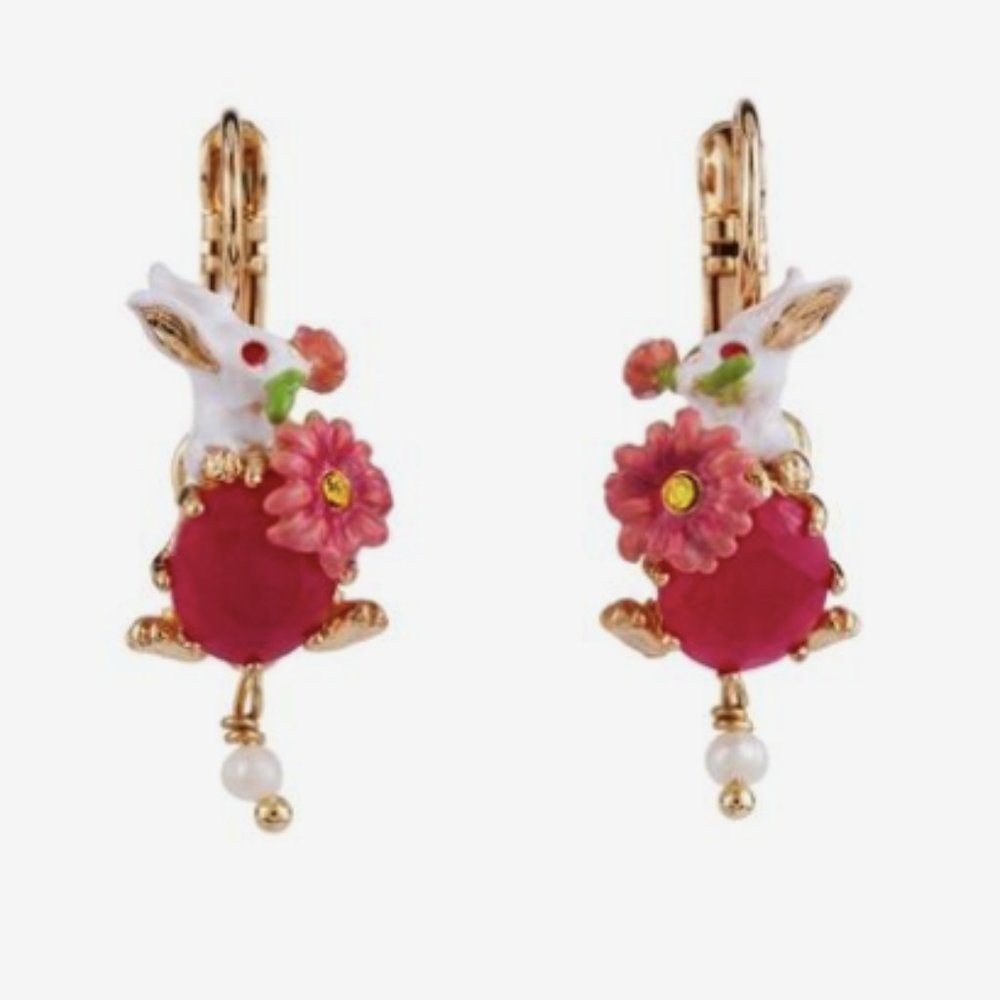 Les Nereides fantasy garden rabbit earrings NWT